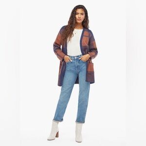 AMERICAN EAGLE | Oversized Plaid Slouchy Cardigan Sweater Top navy orang…
